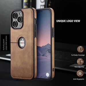 N.N Compatible for iPhone 14 Pro Max 6.7 Vegan Leather case, Luxury, Elegant and Beautiful Design case Non-Slip Grip Vintage Looking Perfect Stitching Leather case (Brown)