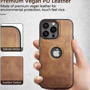 N.N Compatible for iPhone 14 Pro Max 6.7 Vegan Leather case, Luxury, Elegant and Beautiful Design case Non-Slip Grip Vintage Looking Perfect Stitching Leather case (Brown)