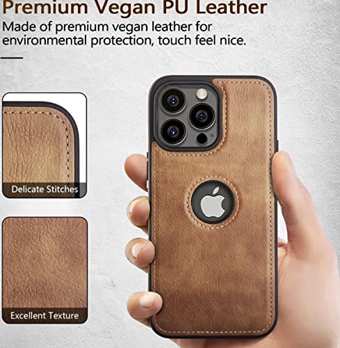 N.N Compatible for iPhone 14 Pro Max 6.7 Vegan Leather case, Luxury, Elegant and Beautiful Design case Non-Slip Grip Vintage Looking Perfect Stitching Leather case (Brown)