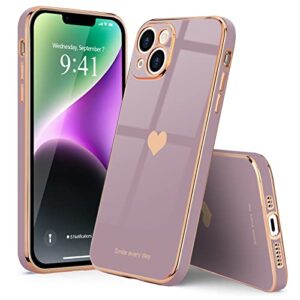 Teageo for iPhone 14 Plus Case for Women Girl Cute Love Heart Luxury Plating Soft Bling Back Cover Raised Full Camera Protection Bumper Silicone Shockproof Phone Case for iPhone 14 Plus, Lavender