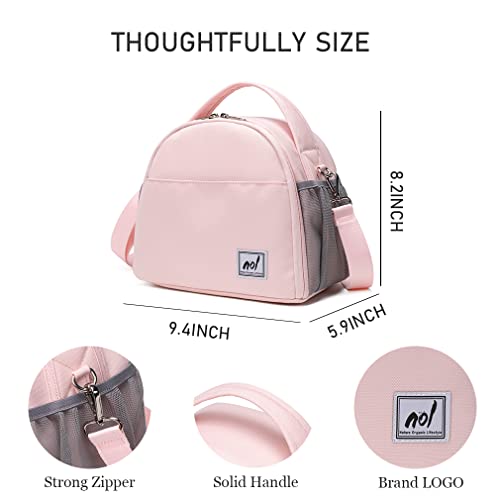 Lunch Bag Insulated Cooler Bag for Women Nylon Waterproof Lightweight Lunch Box Organiser (Pink)