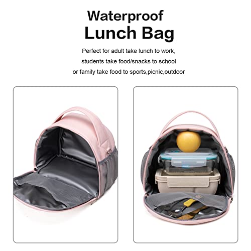 Lunch Bag Insulated Cooler Bag for Women Nylon Waterproof Lightweight Lunch Box Organiser (Pink)