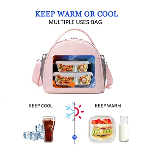 Lunch Bag Insulated Cooler Bag for Women Nylon Waterproof Lightweight Lunch Box Organiser (Pink)