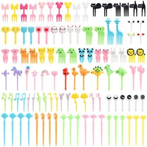 106 pcs food picks, fun cute mini reusable cartoon animal fruit toothpick for picky eaters, lunch accessories/bento decorations for toddler and kids