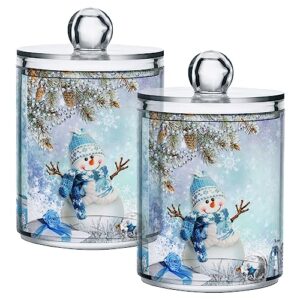 gredecor christmas winter qtip holder dispenser 2 pack snowman snowflake pine cones gifts bathroom decorative storage canister holder counter vanity organizer for cotton ball swabs pads floss