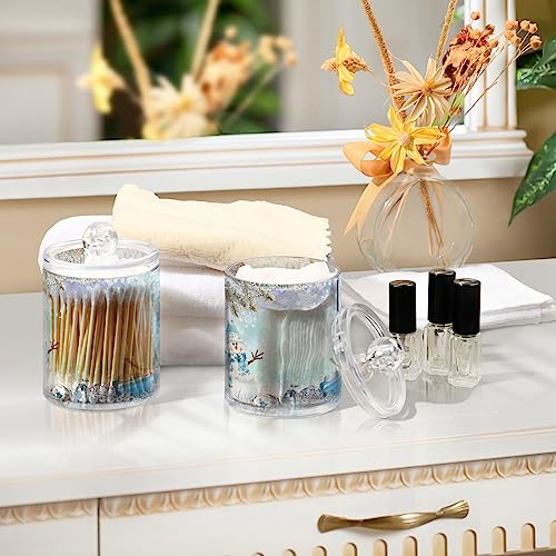 Gredecor Christmas Winter Qtip Holder Dispenser 2 Pack Snowman Snowflake Pine Cones Gifts Bathroom Decorative Storage Canister Holder Counter Vanity Organizer for Cotton Ball Swabs Pads Floss