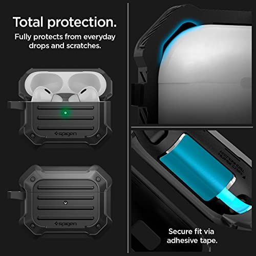 Spigen Tough Armor (Mag Fit) Designed for AirPods Pro 2nd Generation Case (USB-C/Lightening Cable) MagSafe Compatible Cover with Keychain (Magnets Embedded) - Black