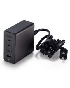 mophie usb c charger gan 120w, 4-port fast compact wall charger for macbook pro/air, ipad pro, galaxy s22/s21, dell xps 13, note 20/10+, iphone 14/13/12 pro, and more - black