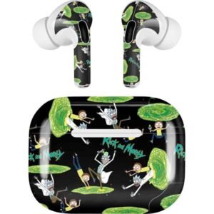 skinit decal audio skin compatible with apple airpods pro - officially licensed warner bros rick and morty portal pattern design