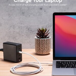 mophie USB C Charger GaN 120W, 4-Port Fast Compact Wall Charger for MacBook Pro/Air, iPad Pro, Galaxy S22/S21, Dell XPS 13, Note 20/10+, iPhone 14/13/12 Pro, and More - Black
