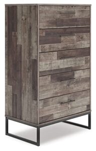 signature design by ashley neilsville industrial 5 drawer chest of drawers with smooth-gliding drawers and safety stop, gray