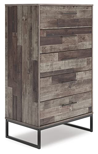 Signature Design by Ashley Neilsville Industrial 5 Drawer Chest of Drawers with Smooth-Gliding Drawers and Safety Stop, Gray