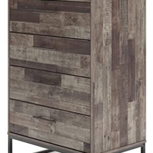 Signature Design by Ashley Neilsville Industrial 5 Drawer Chest of Drawers with Smooth-Gliding Drawers and Safety Stop, Gray