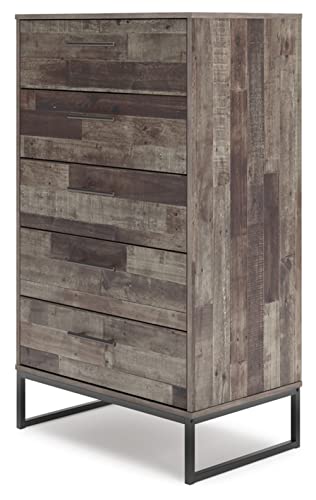 Signature Design by Ashley Neilsville Industrial 5 Drawer Chest of Drawers with Smooth-Gliding Drawers and Safety Stop, Gray