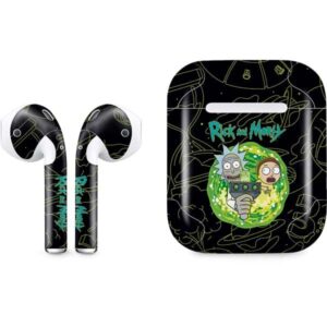 skinit decal audio skin compatible with apple airpods with lightning charging case - officially licensed warner bros rick and morty portal travel design