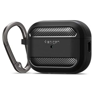 spigen rugged armor designed for airpods pro 2nd generation case (usb-c/lightening cable) cover with keychain - matte black
