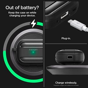 Spigen Rugged Armor Designed for AirPods Pro 2nd Generation Case (USB-C/Lightening Cable) Cover with Keychain - Matte Black