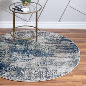rugs.com gossamer collection rug – 5 ft round navy blue medium rug perfect for kitchens, dining rooms