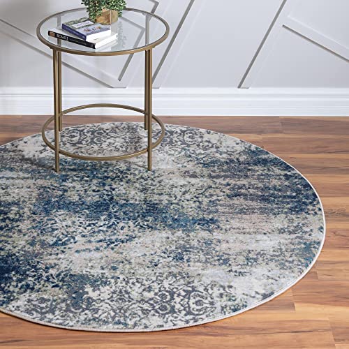 Rugs.com Gossamer Collection Rug – 5 Ft Round Navy Blue Medium Rug Perfect for Kitchens, Dining Rooms