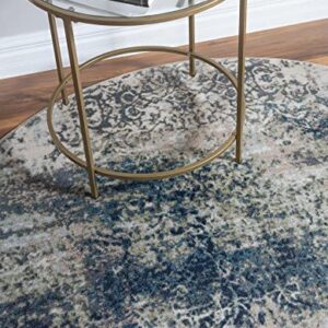 Rugs.com Gossamer Collection Rug – 5 Ft Round Navy Blue Medium Rug Perfect for Kitchens, Dining Rooms