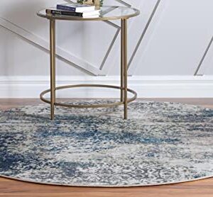 Rugs.com Gossamer Collection Rug – 5 Ft Round Navy Blue Medium Rug Perfect for Kitchens, Dining Rooms