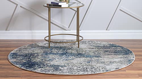 Rugs.com Gossamer Collection Rug – 5 Ft Round Navy Blue Medium Rug Perfect for Kitchens, Dining Rooms