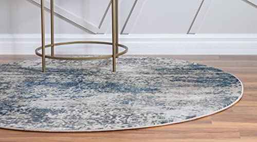 Rugs.com Gossamer Collection Rug – 5 Ft Round Navy Blue Medium Rug Perfect for Kitchens, Dining Rooms