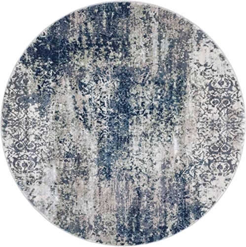 Rugs.com Gossamer Collection Rug – 5 Ft Round Navy Blue Medium Rug Perfect for Kitchens, Dining Rooms