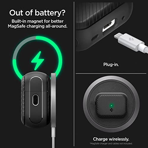 Spigen Mag Armor (Mag Fit) Designed for AirPods Pro 2nd Generation Case (USB-C/Lightening Cable) MagSafe Compatible Case Cover with Keychain (Magnets Embedded) - Matte Black