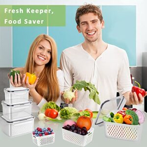 WBKTOOL Fruit Storage Containers for Fridge, 3 Pack Vegetable Container Produce Saver with Drain Colanders + Lids, Berry Containers Salad Lettuce Food Fresh Keeper for Refrigerator Organizer