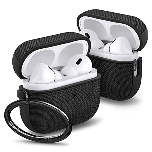 Spigen Urban Fit Designed for AirPods Pro 2nd Generation Case (USB-C/Lightening Cable) Premium Fabric Airpods Pro 2 Case Cover with Keychain - Black