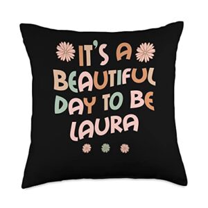 sarcastic birthday laura name gift text joke personalized name beautiful day laura birthday throw pillow, 18x18, multicolor
