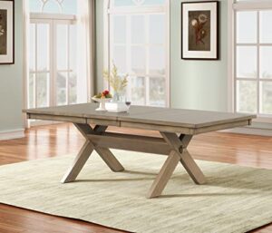 roundhill furniture raven wood trestle extendable dining table with leaf, glazed pine brown