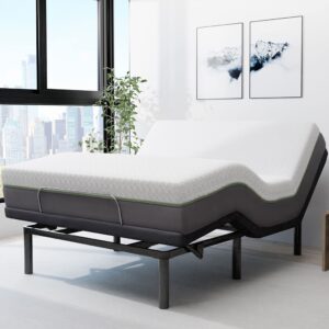 blissful nights e4 queen adjustable bed base frame with 12" medium firm copper and gel infused memory foam mattress