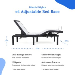 Blissful Nights e4 Queen Adjustable Bed Base Frame with 12" Medium Firm Copper and Gel Infused Memory Foam Mattress