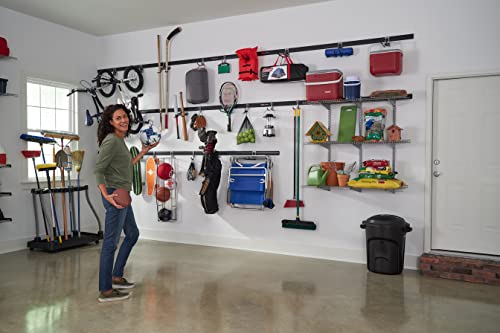 Rubbermaid 24-Piece FastTrack Garage Wall-Mounted Storage Kit, 6 Rails and 18 Hooks, for Home/House/Tool/Sports/Equipment/Utility Purposes