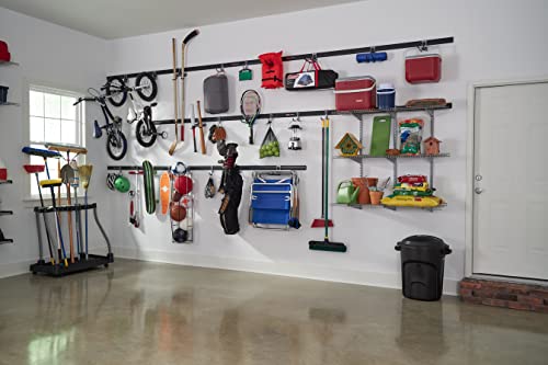 Rubbermaid 24-Piece FastTrack Garage Wall-Mounted Storage Kit, 6 Rails and 18 Hooks, for Home/House/Tool/Sports/Equipment/Utility Purposes