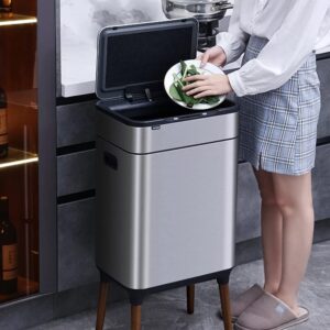 XDCHLK Smart Sensor Trash Can Stainless Steel Rectangle Trash Bin High Foot Rubbish Bin Kitchen Sorting Garbage Can Automatic Waste Bin