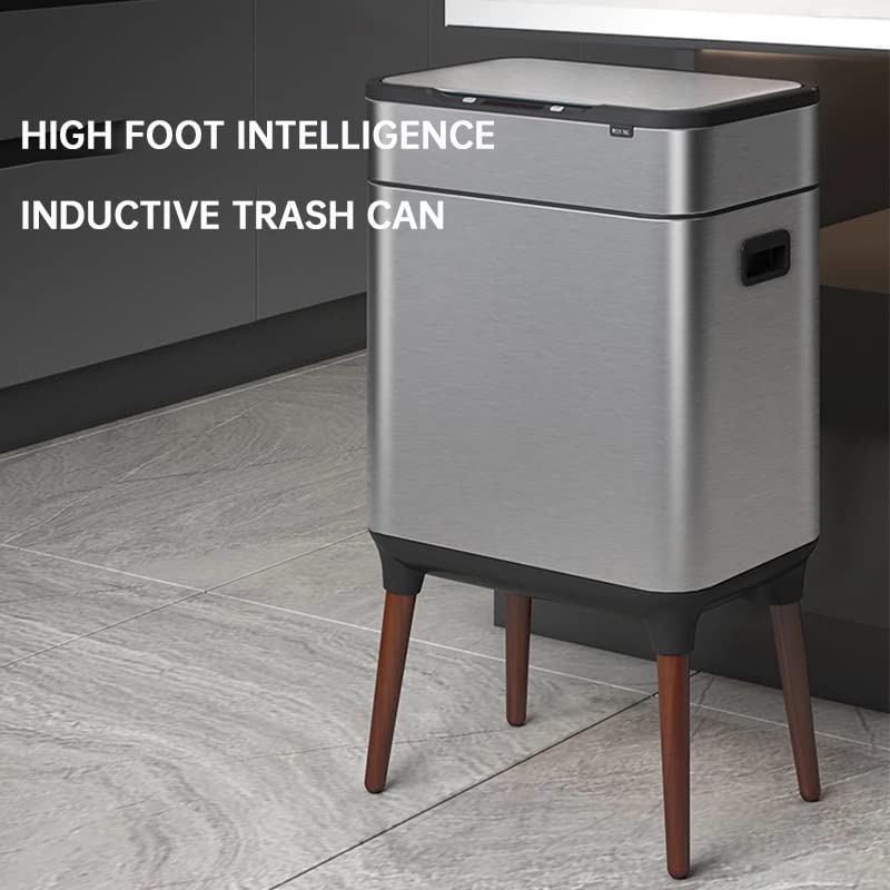 XDCHLK Smart Sensor Trash Can Stainless Steel Rectangle Trash Bin High Foot Rubbish Bin Kitchen Sorting Garbage Can Automatic Waste Bin