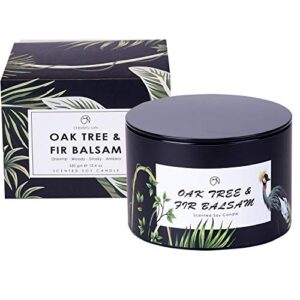 chloefu lan christmas festival candle, oak tree & fir balsam scented candle, smoky cedarwood oakmoss, large luxury soy candle, highly scented, 90 hours long burning, 12.4 oz wood wicked candles