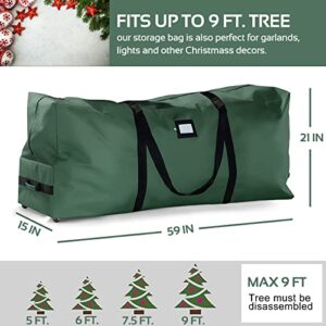 Rolling Large Christmas Tree Storage Bag - Fits Up to 9 ft. Artificial Disassembled Trees, Wheels & Durable Handles for Easy Carrying and Transport - 600D Durable Fabric