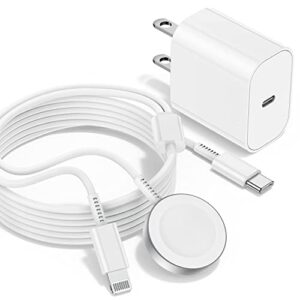 upgraded 2-in-1 usb c charger for iphone＆watch, [apple mfi certified] watch fast charging cable 6ft with 20w fast charger adapter, type c 2-in-1 cord for watch series 8 7 6 5 4 3 se ＆ iphone 14 13 12