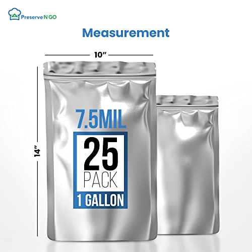 Ex-Thick Stand Up 25 Pcs 1 Gallon Mylar Bags for Food Storage 7.55 Mil - Large 14"x10" Airtight Vacuum Sealing Sealable Mylar Bags, Long Term Mylar Food Storage Bags, Zipper Pouches Durable Resealable and Heat Sealable Bags For Food