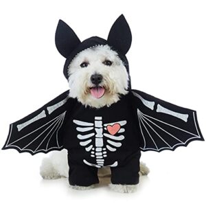 coomour dog halloween costume pet bat clothes puppy halloween cosplay hoodies cat skull shirts (l)
