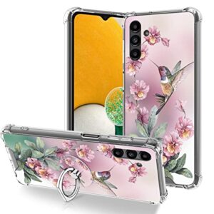 ook clear case compatible with samsung galaxy a13 5g, pink hummingbird pattern flexible tpu shockproof anti-scratch bumper transparent cover for galaxy a13 5g with ring kickstand