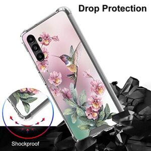 OOK Clear Case Compatible with Samsung Galaxy A13 5G, Pink Hummingbird Pattern Flexible TPU Shockproof Anti-Scratch Bumper Transparent Cover for Galaxy A13 5G with Ring Kickstand