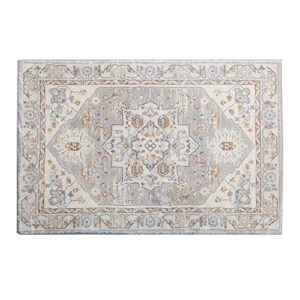 GEVES Beige Grey Area Rug Persian Oriental 2x3 Boho Entryway Rugs for Bedroom Kitchen Bathroom Decor Doormat Washable Indoor Use Non-Slip Rubber Backing