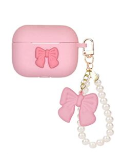 case for airpods pro 2nd generation cover, stylish bowknot women girls kids soft silicone skin cover protective case with bow pearl wrist keychain for apple airpods pro 2 charging case 2022 (pink)