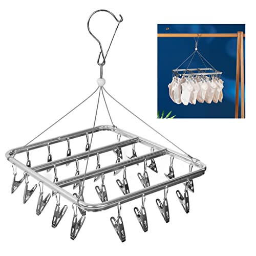 Milltrip Multifunction Aluminum Alloy Laundry Drying Rack with 26 Clips for Socks Underwear Scarf Gloves Baby Clothes