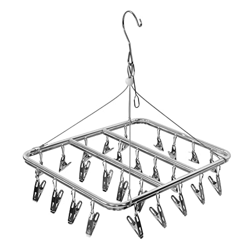 Milltrip Multifunction Aluminum Alloy Laundry Drying Rack with 26 Clips for Socks Underwear Scarf Gloves Baby Clothes